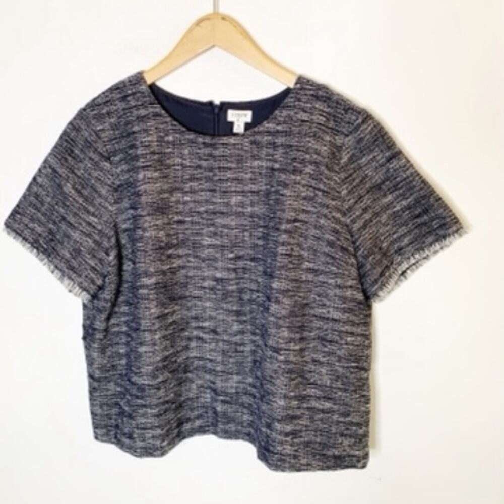 SZ XL J. Crew Tweed Shirt Frayed Raw HemTrim Sleeve